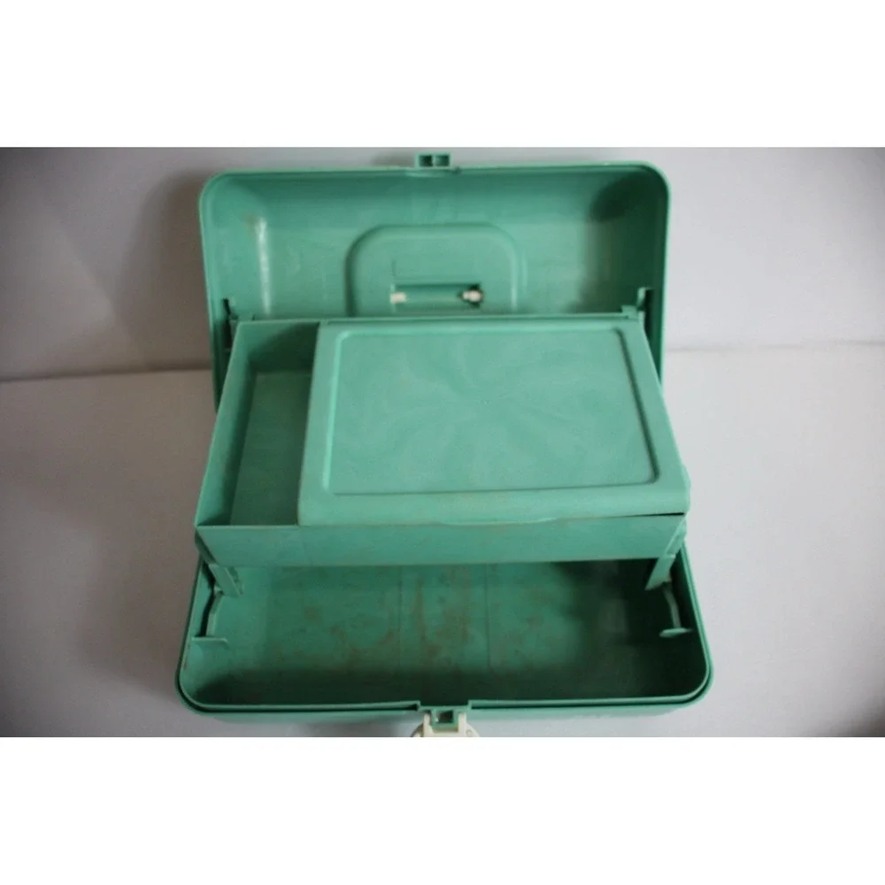 Vintage Caboodle On The Go Make Up Case Organizer with Mirror and Tray Green EUC